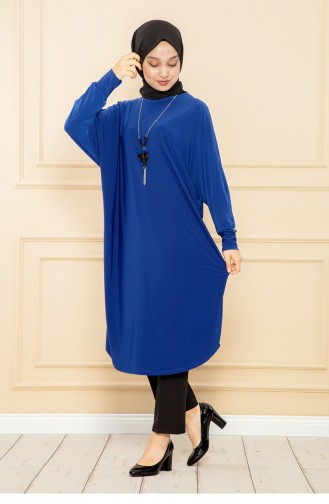Losse Tuniek Met Vleermuismouw Saks Blauw 2044MG.SKM