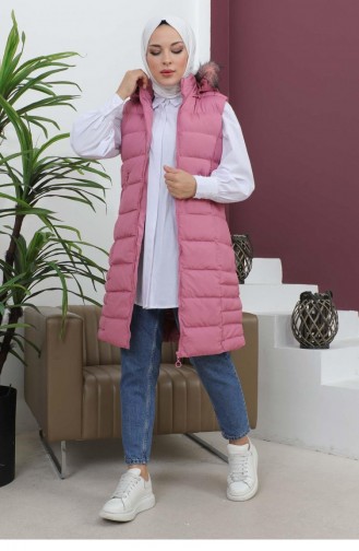 Kapüşonlu Şişme Yelek Gül Kurusu 6092