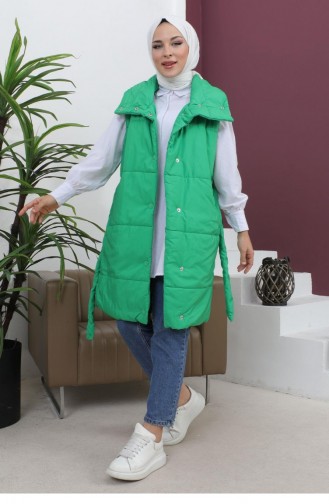 Wide Collar Puffer Vest Green 6093 15035