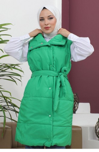 Wide Collar Puffer Vest Green 6093 15035