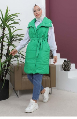 Wide Collar Puffer Vest Green 6093 15035