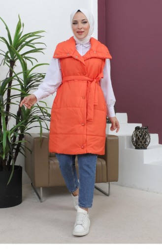 Wide Collar Puffer Vest Orange 6093 15036