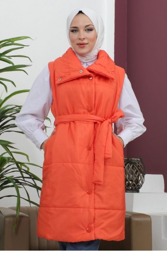 Wide Collar Puffer Vest Orange 6093 15036