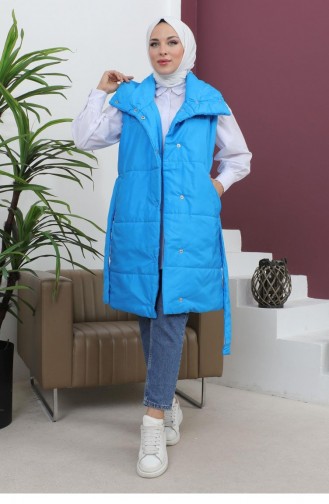 Wide Collar Puffer Vest Blue 6093 15037