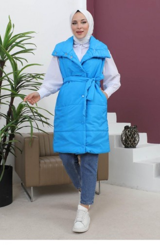 Wide Collar Puffer Vest Blue 6093 15037