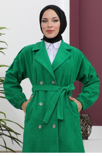Button Detailed Stash Coat Emerald 19247 15039