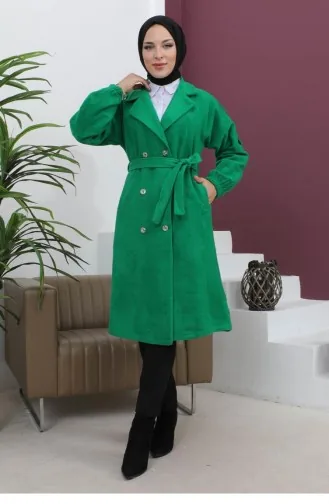 Button Detailed Stash Coat Emerald 19247 15039