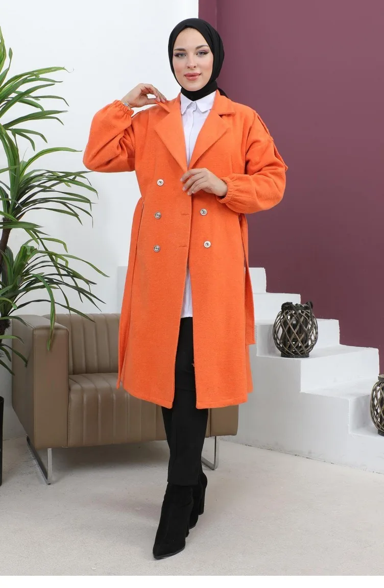 Knopfdetaillierter Stash-Mantel Orange 19247 15040