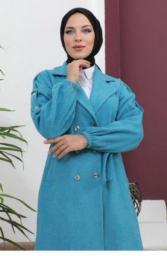 Button Detailed Stash Coat Blue 19247 15041
