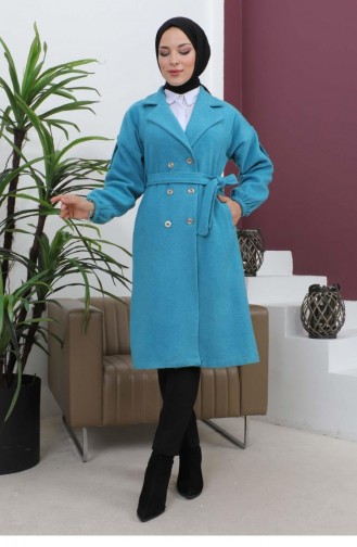 Button Detailed Stash Coat Blue 19247 15041