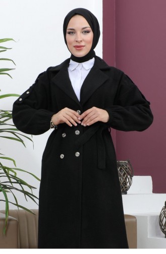 Button Detailed Stash Coat Black 19247 15042