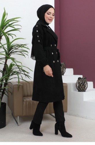 Button Detailed Stash Coat Black 19247 15042