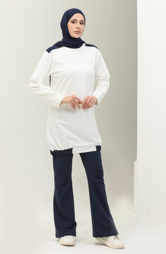 Two Piece Tracksuit Set 23085-01 Ecru İndigo 23085-01