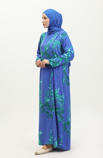 فستان الصلاة فيسكوز منقوش  6363-02 أزرق 6363-02