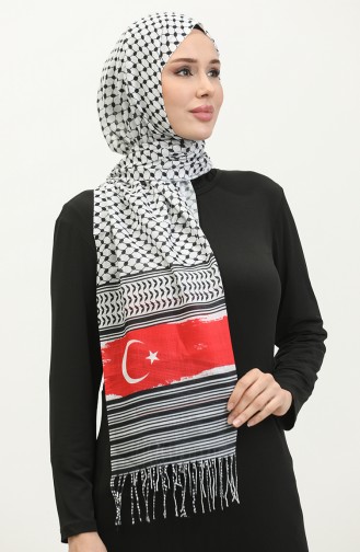 الكافية شال باشمينا بتصميم مُطبع بتصميم العلم الفلسطيني والتركي 90164-01 لون ملون 90164-01