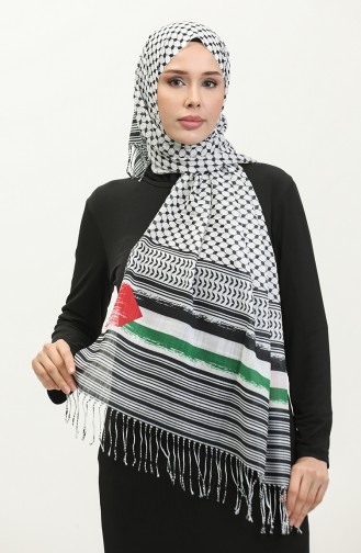 الكافية شال باشمينا بتصميم مُطبع بتصميم العلم الفلسطيني والتركي 90164-01 لون ملون 90164-01