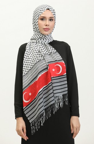 الكافية شال باشمينا بتصميم مُطبع بتصميم العلم الفلسطيني والتركي 90164-01 لون ملون 90164-01