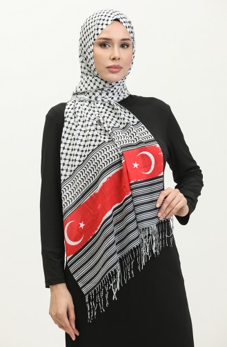 الكافية شال باشمينا بتصميم مُطبع بتصميم العلم الفلسطيني والتركي 90164-01 لون ملون 90164-01