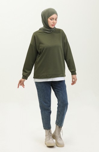 Kadın Eteği Garnili Sweatshirt 1702-06 Haki