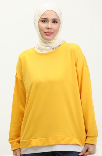 Kadın Eteği Garnili Sweatshirt 1702-05 Sarı