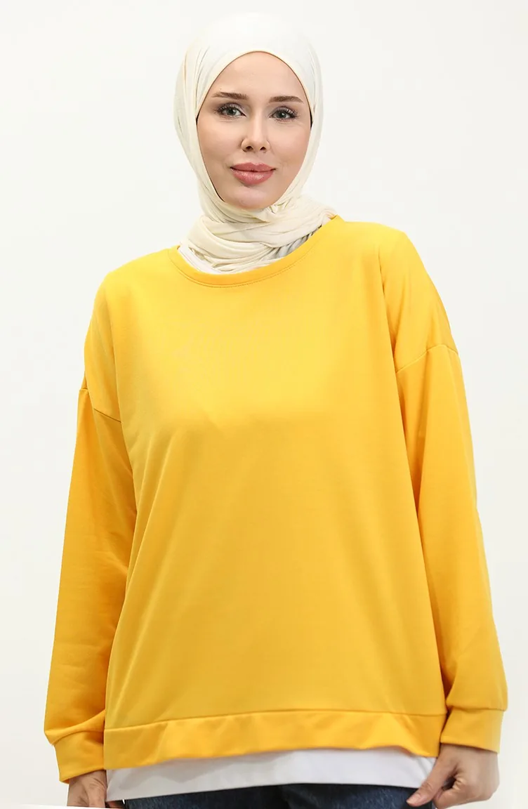 Sweat-Shirt Garni Avec Jupe Pour Femme 1702-05 Jaune 1702-05