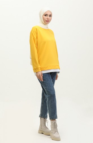 Kadın Eteği Garnili Sweatshirt 1702-05 Sarı