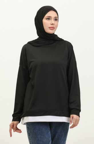 Kadın Eteği Garnili Sweatshirt 1702-04 Siyah