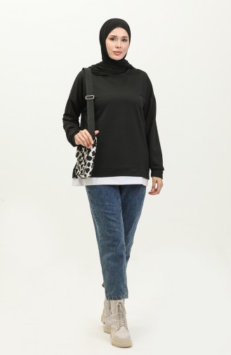 Kadın Eteği Garnili Sweatshirt 1702-04 Siyah