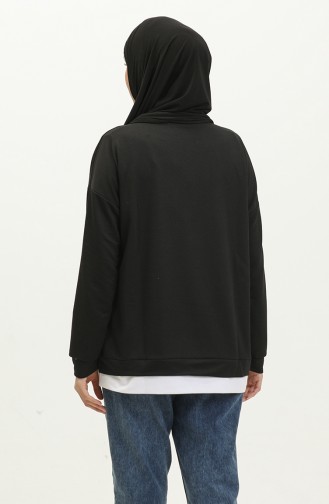 Kadın Eteği Garnili Sweatshirt 1702-04 Siyah