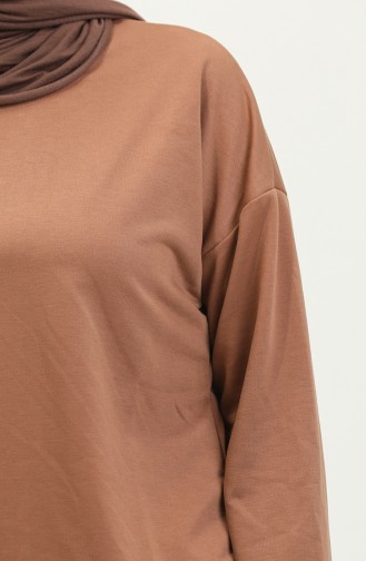 Sweat-Shirt Garni Avec Jupe Pour Femme 1702-03 Marron 1702-03