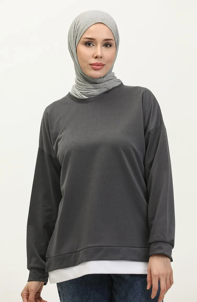 Sweat-Shirt Garni Avec Jupe Pour Femme 1702-01 Fumé 1702-01