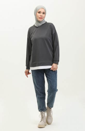 Kadın Eteği Garnili Sweatshirt 1702-01 Füme