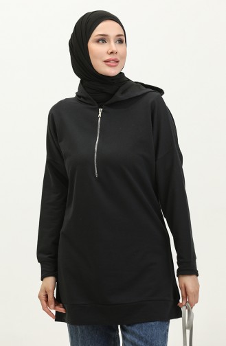 Zippered Hooded Sweatshirt 23055-01 Black 23055-01
