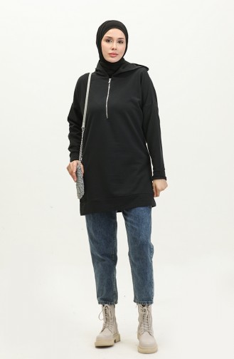 Zippered Hooded Sweatshirt 23055-01 Black 23055-01