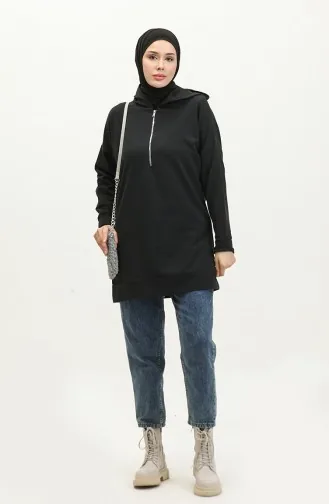 Zippered Hooded Sweatshirt 23055-01 Black 23055-01