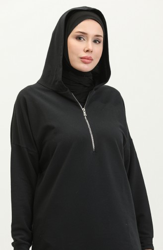 Zippered Hooded Sweatshirt 23055-01 Black 23055-01