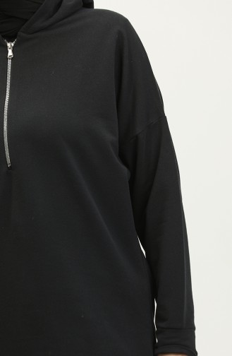 Zippered Hooded Sweatshirt 23055-01 Black 23055-01