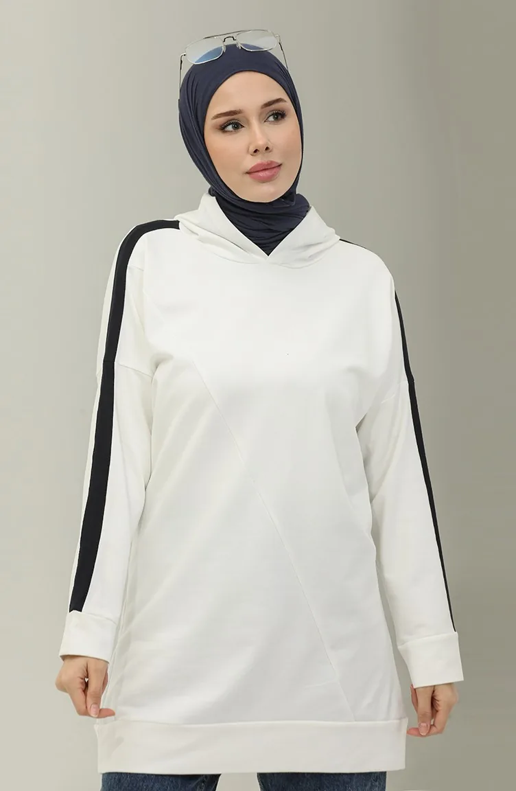 Sweat A Capuche 23067-04 Ecru Bleu Marine 23067-04