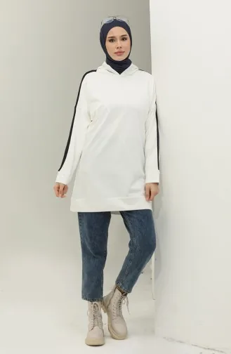 Sweat A Capuche 23067-04 Ecru Bleu Marine 23067-04