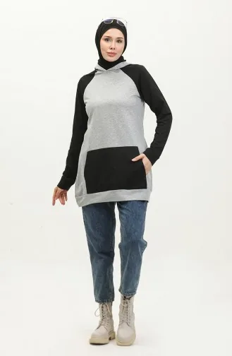 Sweat A Capuche 23071-01 Gris Noir 23071-01