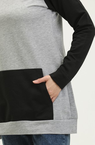 Kapüşonlu Sweatshirt 23071-01 Gri Siyah