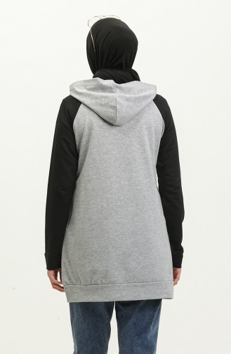 Kapüşonlu Sweatshirt 23071-01 Gri Siyah