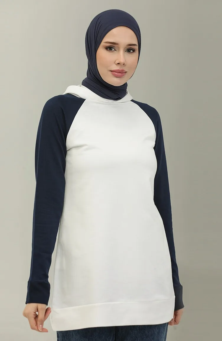 Sweat A Capuche 23071-03 Ecru Bleu Marine 23071-03