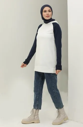 Sweat A Capuche 23071-03 Ecru Bleu Marine 23071-03