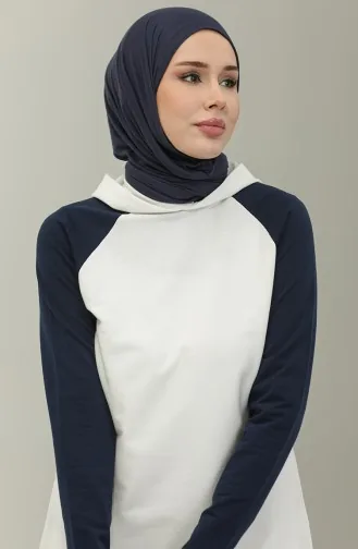 Sweat A Capuche 23071-03 Ecru Bleu Marine 23071-03