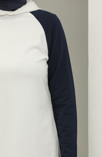 Hooded Sweatshirt 23071-03 Ecru Navy Blue 23071-03