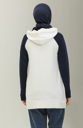 Hooded Sweatshirt 23071-03 Ecru Navy Blue 23071-03