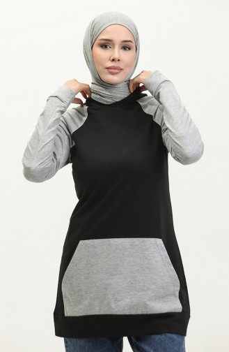 Kapüşonlu Sweatshirt 23071-04 Siyah Gri