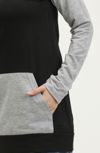 Kapüşonlu Sweatshirt 23071-04 Siyah Gri