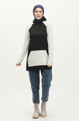 Sweatshirt Met Capuchon 23071-06 Zwart Ecru 23071-06